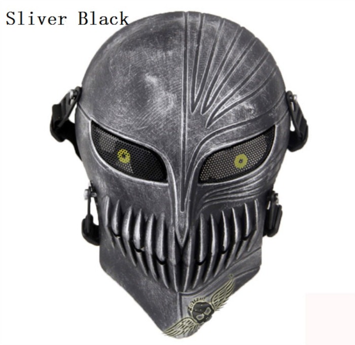 Tactical Military Army Paintball Skull Full Hunting Mask Sliver Blac - Click Image to Close